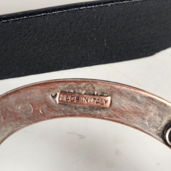 FIRENZE Belt Size 32 Black Leather Made Italy Horseshoe Buckle Rhinestones - Picture 6 of 11